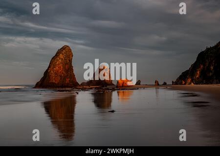 Evening light on famous Glass House Rocks in Narooma, south of Sydney. Stock Photo