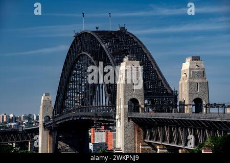View on famous Sydney Harbour Bridge from Observatory Hill. Stock Photo
