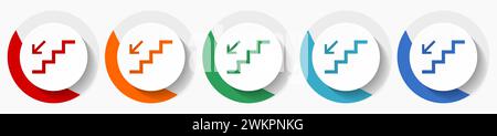 Staircase vector icon set, flat icons for logo design, webdesign and mobile applications, colorful round buttons Stock Vector
