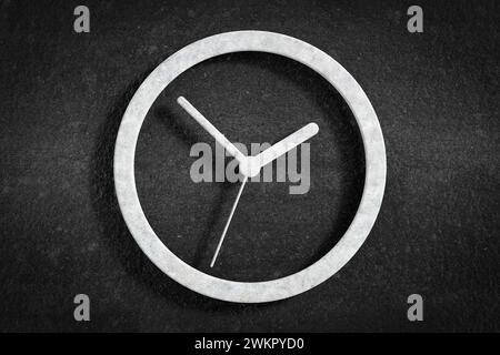 Grunge White Stone Clock Icon on a Dark Grunge background. 3d Rendering Stock Photo