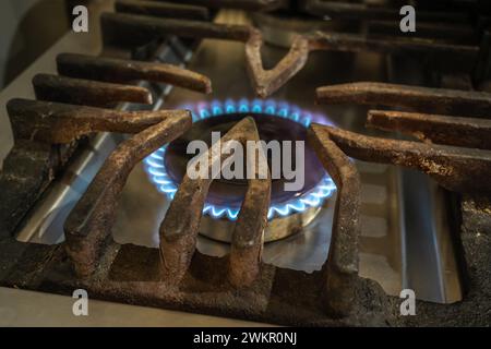 Natural gas stove on. Gas consumption concept. Stock Photo