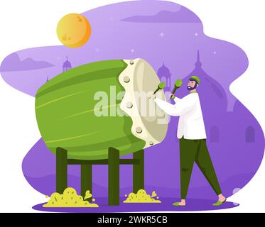 Islamic Ramadan muslim hitting bedug illustration Stock Vector