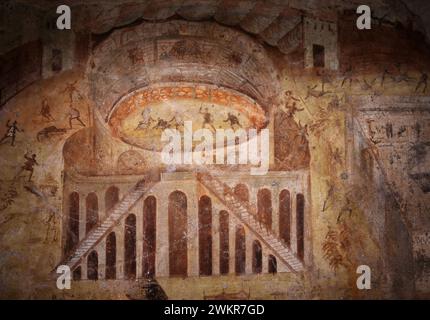 Naples. Italy. Riot in the Amphitheatre, fresco depicting a fight ...