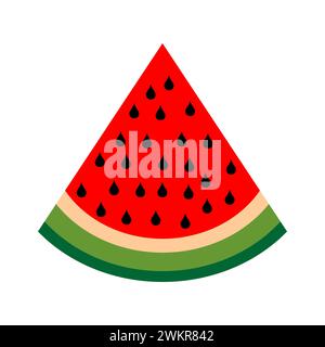 Watermelon slice isolated on white. Vector illustration of a watermelon wedge. Watermelon sliced ripe icon, vector isolated melon symbol. Stock Vector