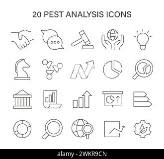 PEST analysis icon set. Visual metaphors for business strategy