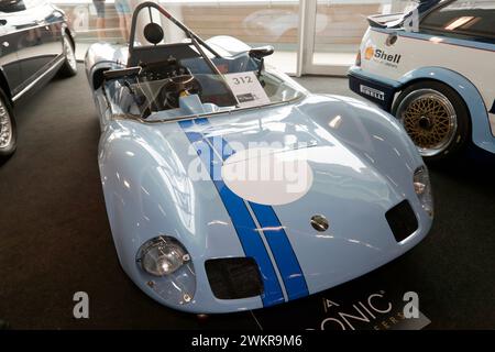 Three-quarters front view of a 1964, Elva Mk7S BMW on sale in the  Iconic Auction at the 2023 Silverstone Festival Stock Photo
