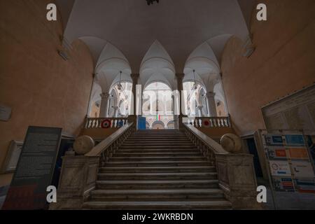 GENOA, ITALY, MAY 23, 2023 - The entrance staircase of Tursi Palace in the historic center of Genoa, Italy Stock Photo