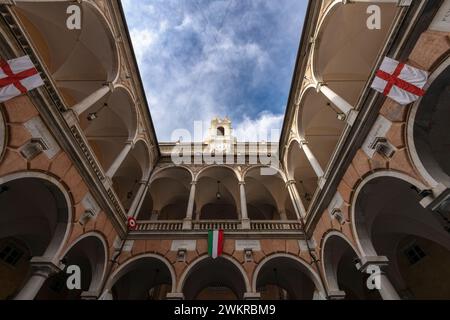 GENOA, ITALY, MAY 23, 2023 - The Courtyard of the Palace of Tursi in the historic center of Genoa, Italy Stock Photo