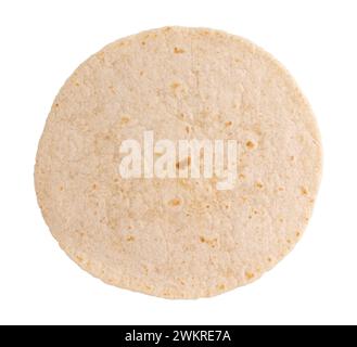 round grain tortilla or pita lavash, round flat bread from above isolated on white background with clipping path, perfect for making tacos or burritos Stock Photo