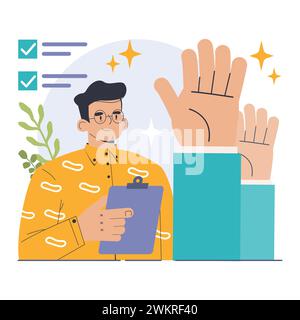 Election. Democratic procedure, citizens choosing political party or candidate by the electoral process. Character checking a ballot on a referendum. Flat vector illustration Stock Vector