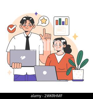 Training workshop. Interactive training process. Professional development. Increasing of business competences and skills. Flat vector illustration Stock Vector
