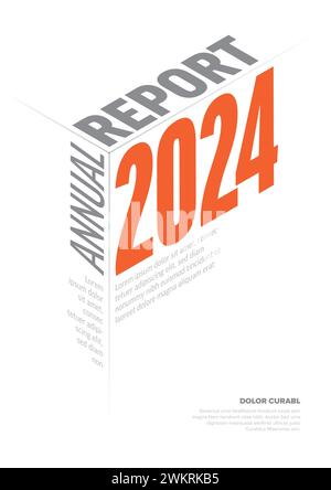 Vector abstract annual report cover template with sample text and abstract shape - simple minimalistic layout with red text on white cover Stock Vector