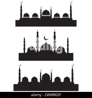 set of mosque silhouette, mosque vector and illustration Stock Vector