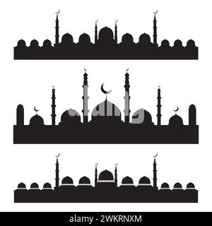 set of mosque silhouette, mosque vector and illustration Stock Vector