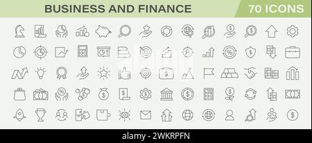 Business and finances line icons collection. Corporate growth, market investment strategy. Profit analysis, global economy trends. Innovative financial solutions, dynamic market analysis. Stock Vector