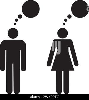 Pictogram of woman and man with thinking bubbles on a white background Stock Vector