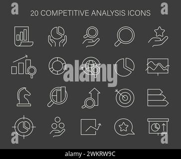 Icon set for competitive analysis. Essential visual tools for market ...