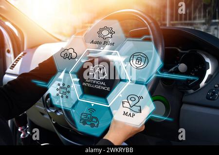 Concepts of using artificial intelligence in cars, automatic driving. Stock Photo