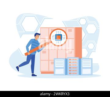 Man analyzing big data platform. flat vector modern illustration Stock Vector