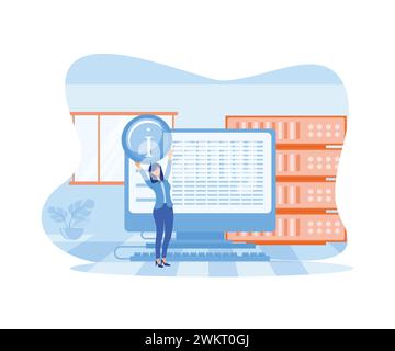 Management information system concept with woman in front of computer screen. flat vector modern illustration Stock Vector