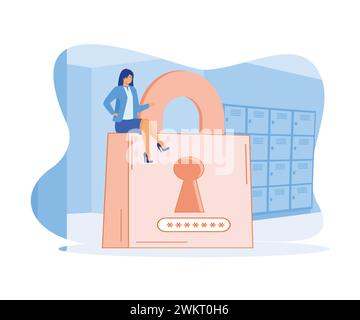 Data protection. Women protect personal data, password access, financial account secure and other. flat vector modern illustration Stock Vector