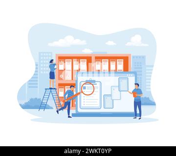 Organized archive. Searching files in database. Records management, records and information management, documents tracking system. Stock Vector