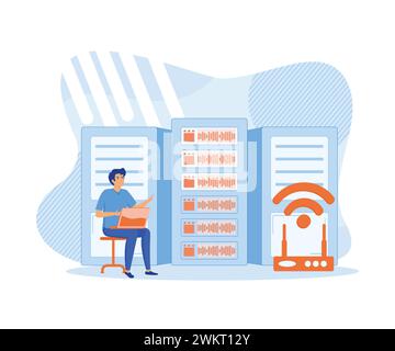 Server Security and Data Protection Concept. flat vector modern illustration Stock Vector