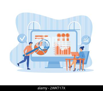 Business financial investment with team of business people working on monitor graph dashboard, smart business analysis. flat vector modern illustratio Stock Vector