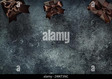 Three Gift Boxes Coposed In Top Of Image With Free Space Stock Photo