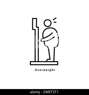Overweight icon, obese problem, big weight, fat body man, unhealthy figure, thin line symbol - editable stroke vector illustration Stock Vector