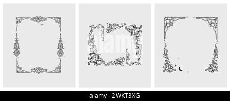 Hand drawn vector abstract outline,graphic,line vintage baroque ornament floral frame in calligraphic elegant modern style.Baroque floral vintage Stock Vector