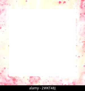 Abstract frame template with watercolor pink yellow and rosa stains splashes Hand painted illustration on white background. Design base for wedding in Stock Photo