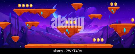 Space travel game map with floating platforms. Vector cartoon ...