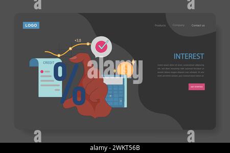 Interest Rate Dynamics. Hand adjusting a credit percentage while monitoring financial growth on graph, dollar coin and calculator reflect precision. Approving loan terms. Flat vector web illustration. Stock Vector