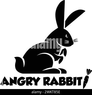 Angry black rabbit icon. Vector silhouette on transparent background Stock Vector