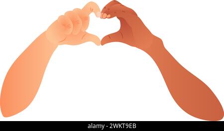 Hands of different people making a heart symbol. Heart shaped hand gesture isolated on white background. Vector illustration. Stock Vector