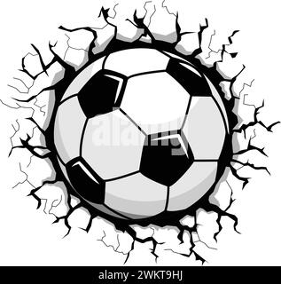Football soccer ball breaking the wall. Vector sporting template on transparent background Stock Vector