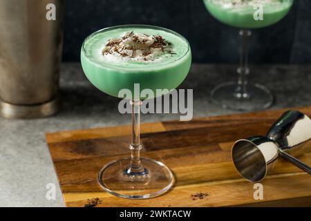 Boozy Cold Grasshopper Mint Martini with Chocolate and Vodka Stock Photo