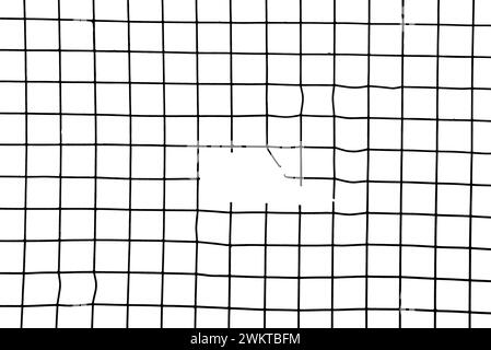 The texture of the metal mesh. Torn, destroyed, broken metal mesh on a white background Stock Photo