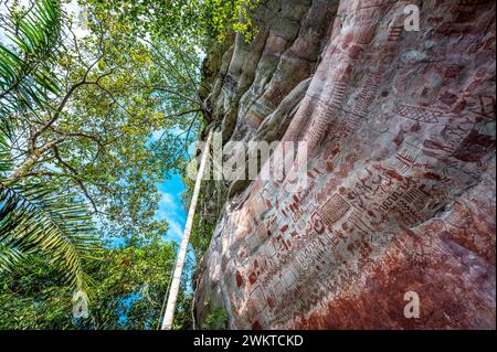 Stunning ancient rock art at Cerro Azul in Guaviare, Colombia Stock Photo