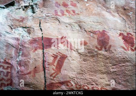 Rock art in Cerro Azul in Guaviare, Colombia featuring a capybara, the world's largest rodent Stock Photo