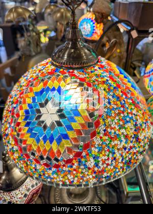 Colorful glass electric lamp, a souvenir in Guadalest, Spain Stock Photo