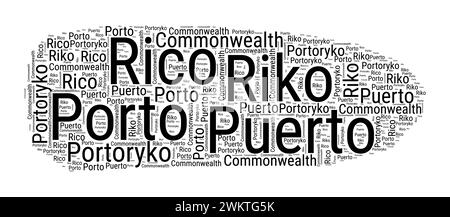 Black and white word cloud in Puerto Rico shape. Simple typography style country illustration. Plain Puerto Rico black text cloud on white background. Stock Vector