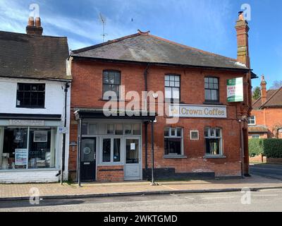 Chalfont St Giles, UK. 20th February, 2024. The former Costa Coffee that became Crown Coffee has closed down and is for sale. Credit: Maureen McLean/Alamy Stock Photo