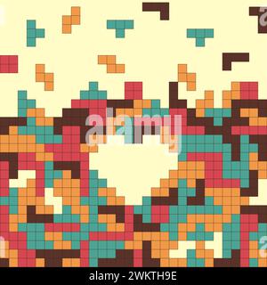 Tetris vector illustration, pixel bricks. Electronic game from the 90s. Stock Vector
