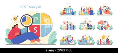 PEST analysis set. Comprehensive business strategy and market study ...