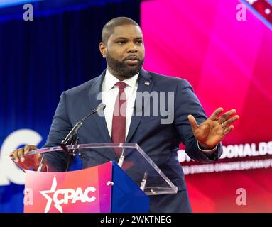 Oxon Hill, United States. 22nd Feb, 2024. United States Representative Byron Donalds (Republican of Florida) makes remarks at the 2024 Conservative Political Action Conference (CPAC) in National Harbor, Maryland, US, on Thursday, February 22, 2024. Photo by Ron Sachs/CNP/ABACAPRESS.COM Credit: Abaca Press/Alamy Live News Stock Photo