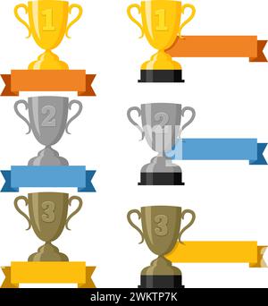vector illustration of trophey cup. first, second, third place award. winner's trophey cup icon isolated on white background Stock Vector