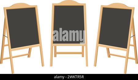 vector menu black board set. street menu sign isolated on white background. a-frame restaurant standing blackboard for menu Stock Vector