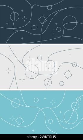 vector set of abstract avantgarde backgrounds of pastel colors with hand drawn line arts of various geometric shapes. creative banner template Stock Vector
